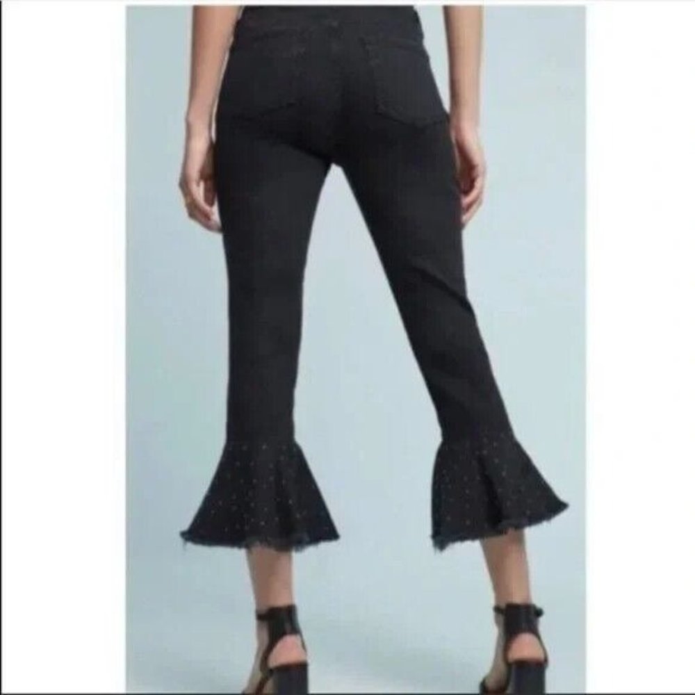 Pilcro & The Letterpress Women's Black Studded Flared Hem Cropped Jeans Size 26 - Picture 5 of 11
